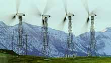 Parc éolien avec tour en treillis, éoliennes Kenetech